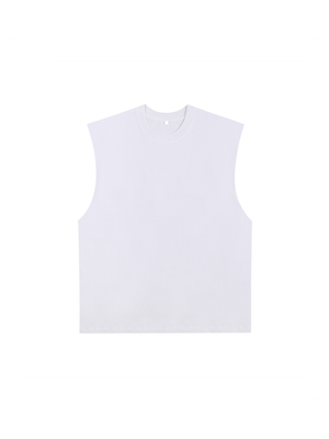 Blank white cotton body laid flat, front without print, showing the boxy shape and ribbed round neck