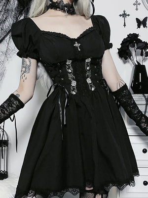 Gothic Puff Sleeve Corset Dress