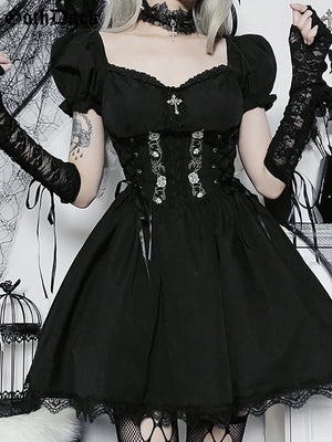 Gothic Puff Sleeve Corset Dress