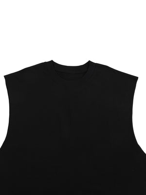 The plain black colourway laid flat, front, with no print across the chest at all