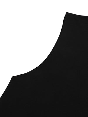 Close-up of the cut-away armhole, the edge left raw where the sleeve was removed