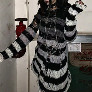 Gothic Striped Y2K Top