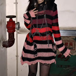 Gothic Striped Y2K Top