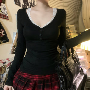 Gothic V-neck Black Tops