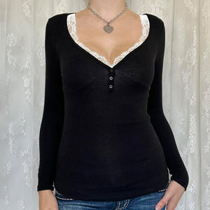 Gothic V-neck Black Tops