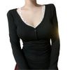 Gothic V-neck Black Tops