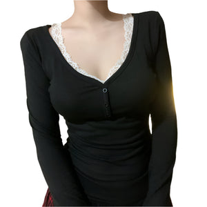 Gothic V-neck Black Tops