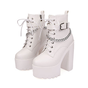 Gothic White Platform Boots Womens