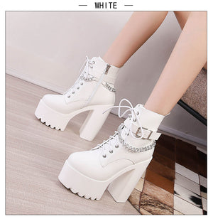 Gothic White Platform Boots Womens