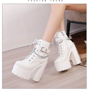 Gothic White Platform Boots Womens