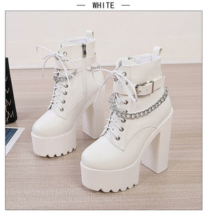 Gothic White Platform Boots Womens