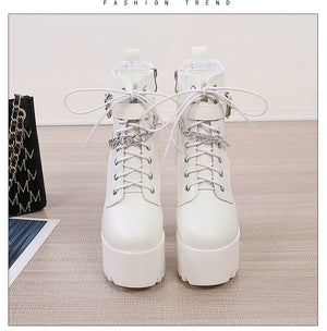 Gothic White Platform Boots Womens