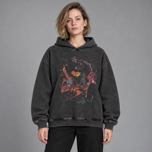 Graffiti Graphic Black Y2K Hoodie – worn by a woman