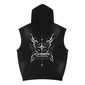 Black colourway laid flat from the back, showing the large winged chrome star and the hood