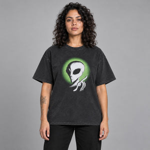 Graphic Y2K Black Tees – worn by a woman