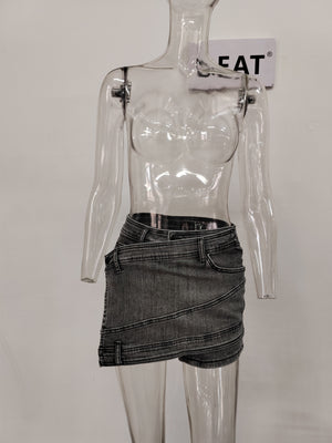 Gray Above Knee Skirts Y2K