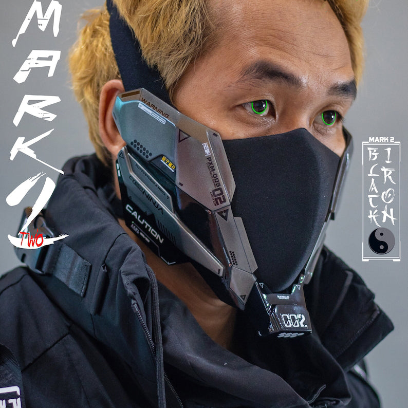 Exude Mysterious Elegance - Gray Cyberpunk Mask Ninja