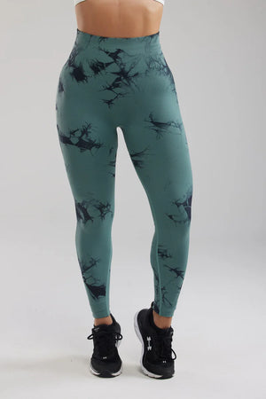 Green Tie-Dye Scrunch Butt Leggings