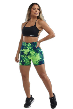 Green Women Booty Shorts - product view on white background