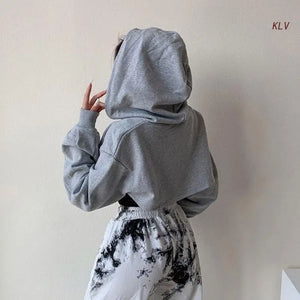 Grey Crop Hoodie