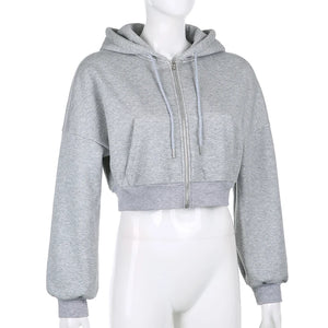 Grey Cropped Zip Up Hoodie