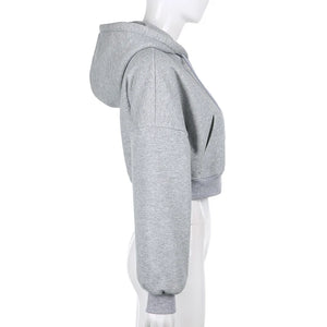 Grey Cropped Zip Up Hoodie