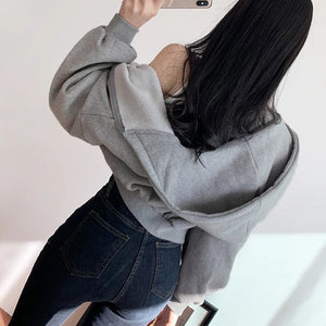 Grey Cropped Zip Up Hoodie