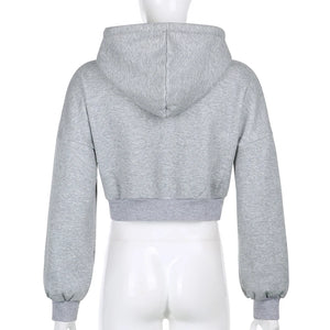 Grey Cropped Zip Up Hoodie