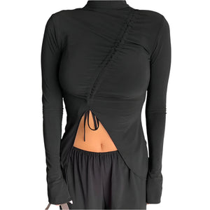 Half High Neck Black Tops