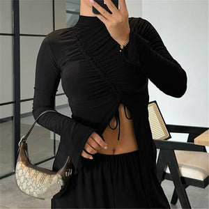 Half High Neck Black Tops