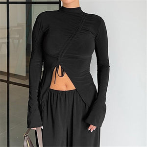 Half High Neck Black Tops