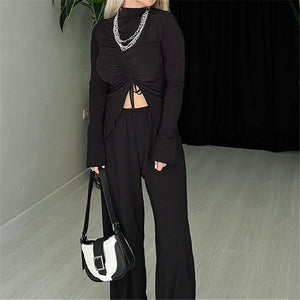 Half High Neck Black Tops