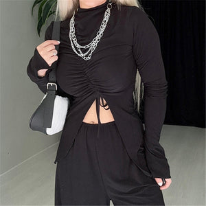 Half High Neck Black Tops