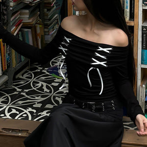 Harajuku Long Sleeve Black Tops