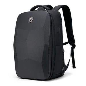 Black faceted hardshell backpack with a 17.3 inch laptop compartment