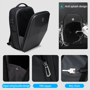 Black faceted hardshell backpack with a 17.3 inch laptop compartment