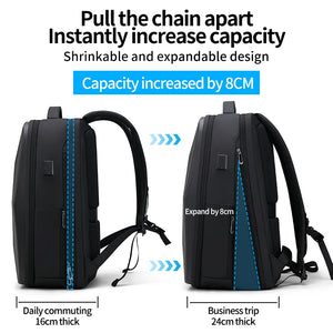 Black faceted hardshell backpack with a 17.3 inch laptop compartment