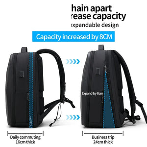 Black faceted hardshell backpack with a 17.3 inch laptop compartment