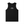 Black ribbed tank laid flat, a small wordmark embroidered high on the centre chest