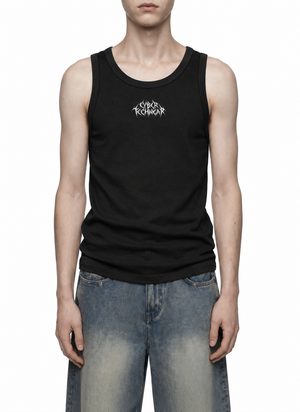 A model wears the black tank, the rib following the body without gripping it