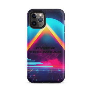 Heritage Cases iPhone for iPhone 11 Pro, back view of the neon triangle over a cyan planet synthwave print