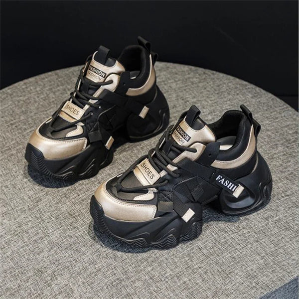 Hidden Heels White And Black Platform Sneakers
