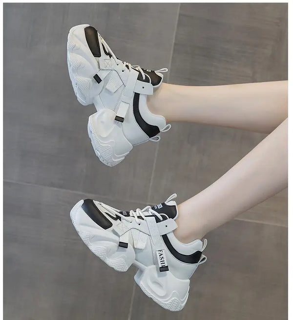 Hidden Heels White And Black Platform Sneakers
