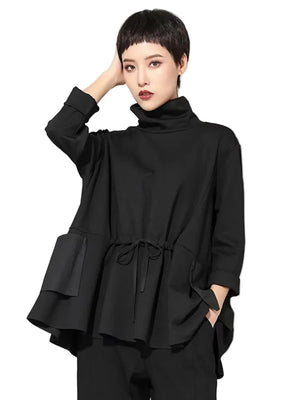 High Collar Long Sleeve Black T-shirt