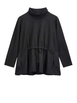 High Collar Long Sleeve Black T-shirt