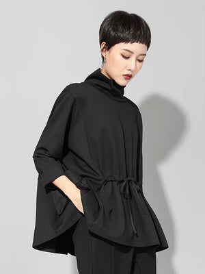 High Collar Long Sleeve Black T-shirt