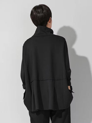 High Collar Long Sleeve Black T-shirt
