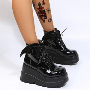 High Heel Black Lace Up Boots