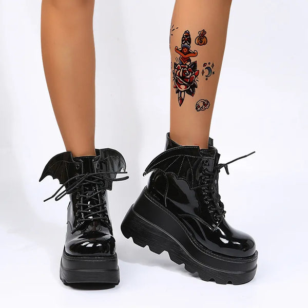 High Heel Black Lace Up Boots