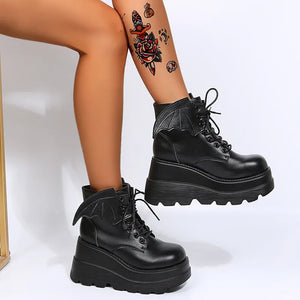 High Heel Black Lace Up Boots